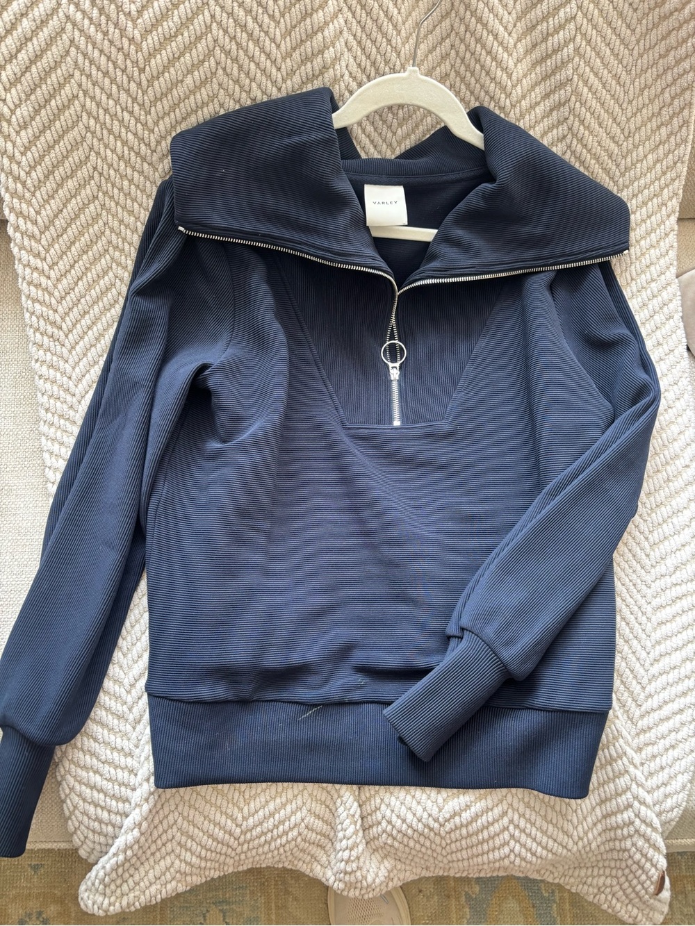 Varley Navy Half-Zip Funnel Neck Sweater